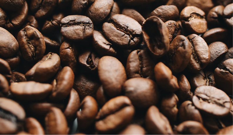 close up of dark brown coffee beans