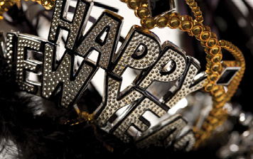 close up of Happy New Year Headband in Silver and Gold